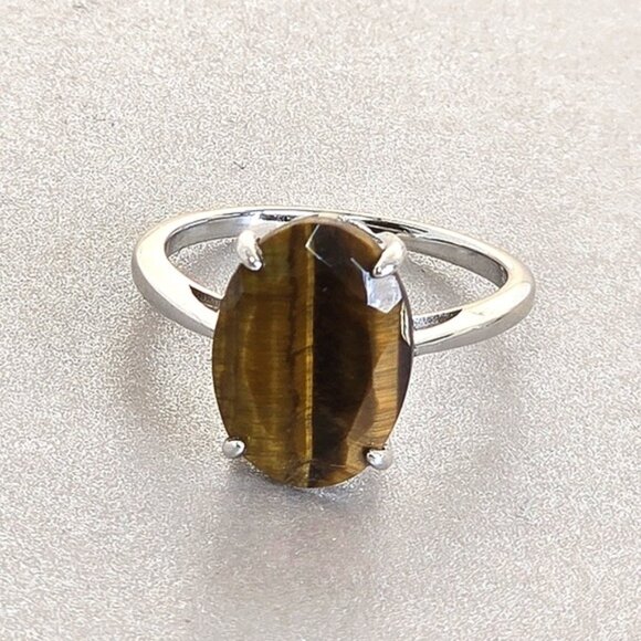 925 Sterling Silver Ring Sz 7.5 with Natural Tiger's Eye Gemstone 13x10mm - Picture 6 of 14